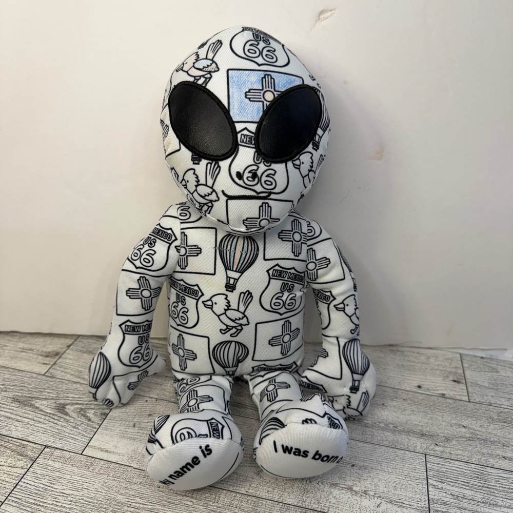 Color Me Plush New Mexico Route 66 Alien Stuffed Toy White Black Zia Roadrunner